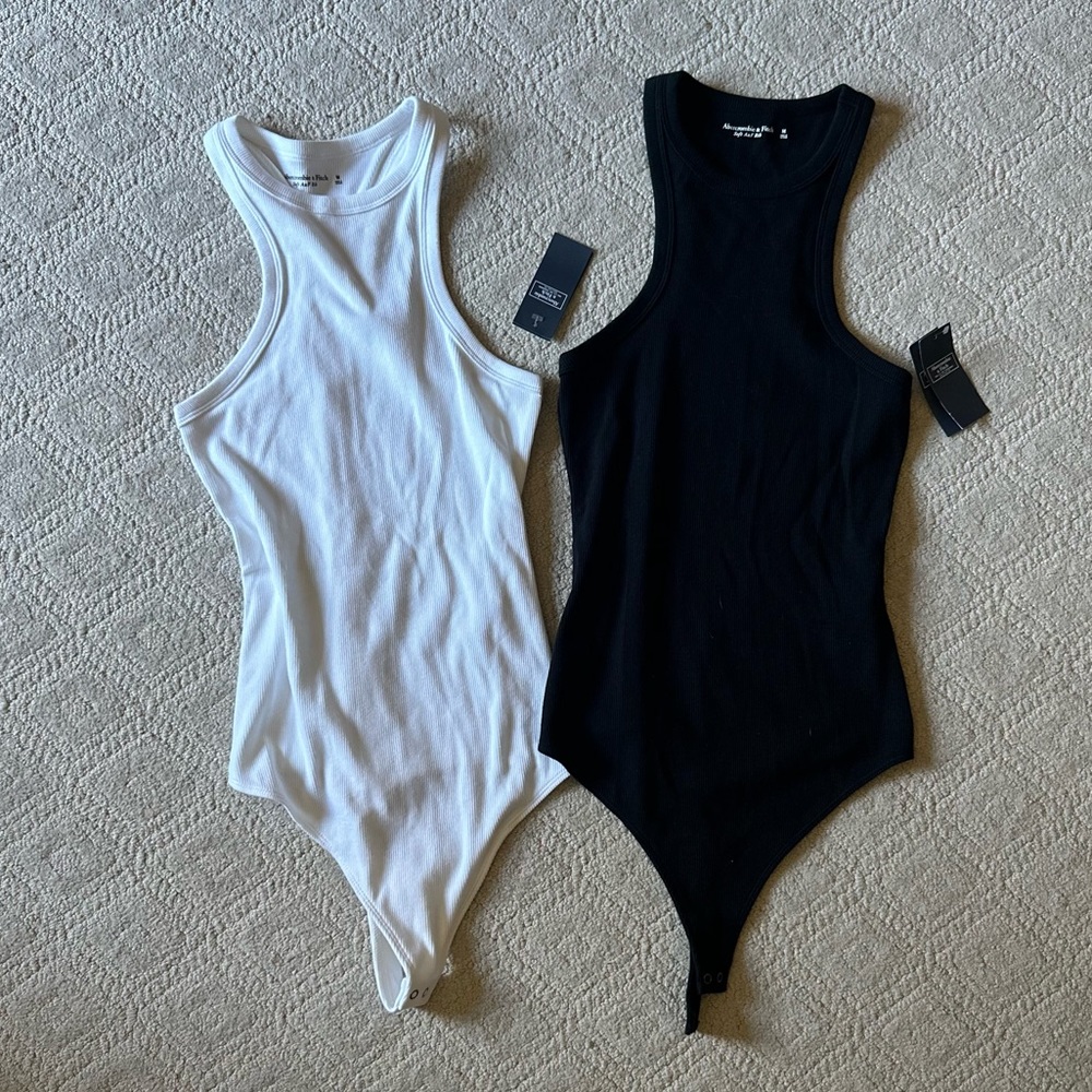 Abercrombie & Fitch Ribbed Scuba Essential Bodysuit Pair M Black & White NWT